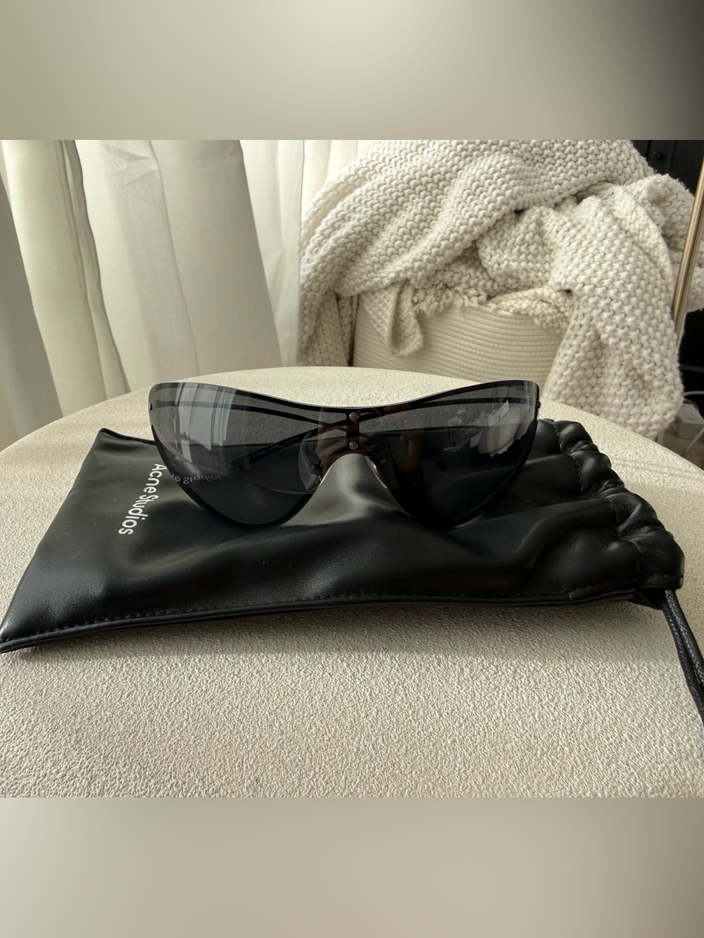 Acne Studios Black Curved Shield Sunglasses - Kylie Jenner Collab